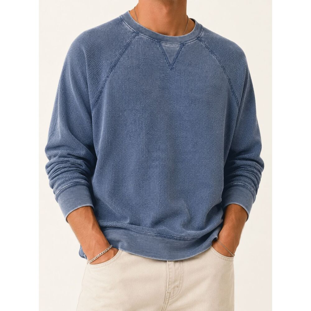Orvis 100% Cotton Waffle Knit Thermal Crewneck Sweatshirt Blue Men's M